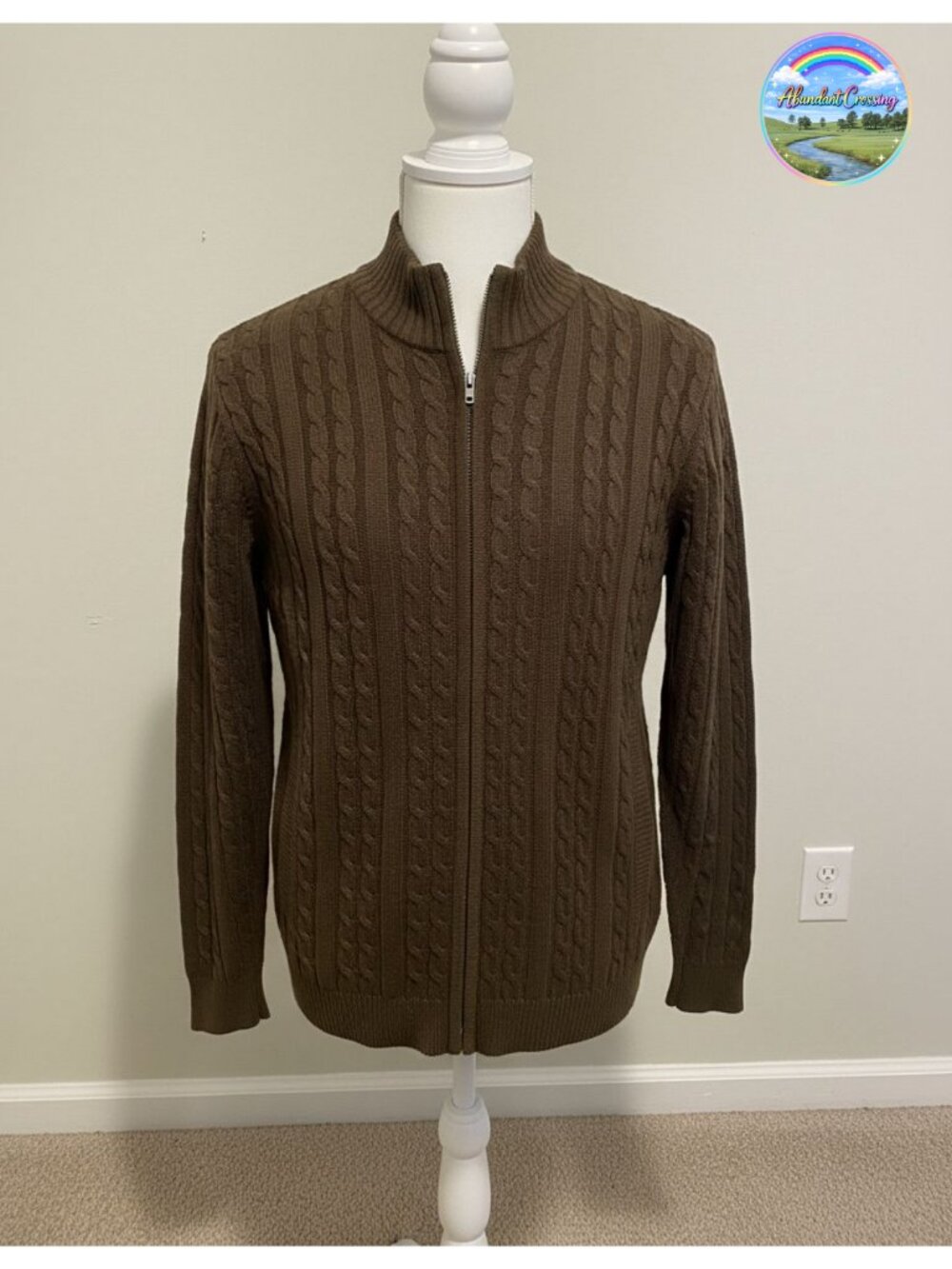 Men's Cable Knit Full Zip Cardigan Sweater with Pockets